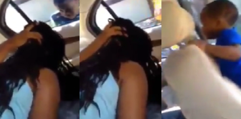 Black Queen Blowin’ Domes In A Car While 2 Kids Cry & Watch Pleading For Her Attention! (Video)