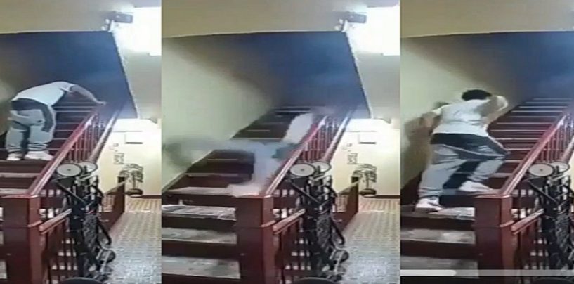 The Real StepDaddy! Hilarious Video Of Cool Dude Falling Down A Flight Of Stairs! (Video)