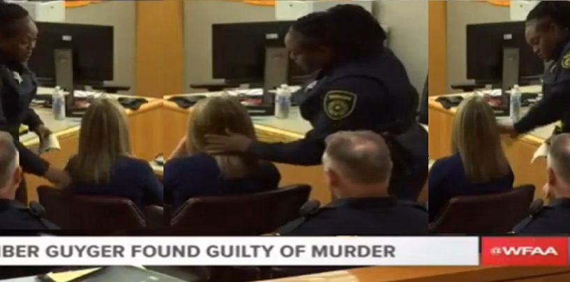 Black Female Cop Caresses & Strokes The Hair Of Black Man Killer & Known Racist Cop Amber Guyger After Her Guilty Verdict! (Video)