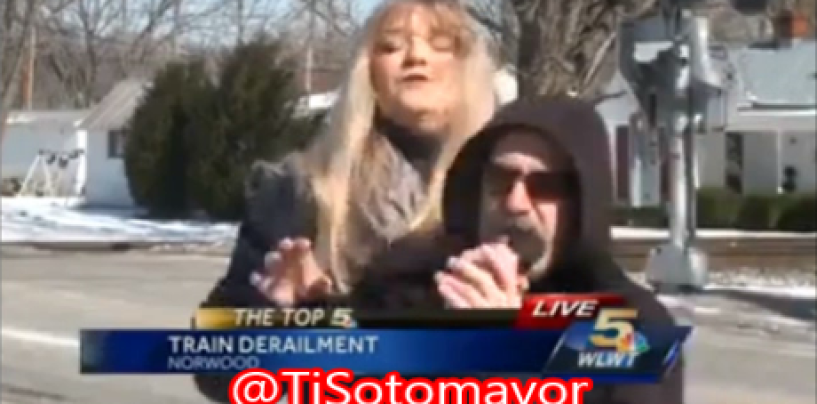 News Lady Surprised & Pranked On Live TV By Passer By AKA The SnowPhoto UniBomber! Hilarious But If A Black Guy Did This Would It Have Been Funny? (Video)