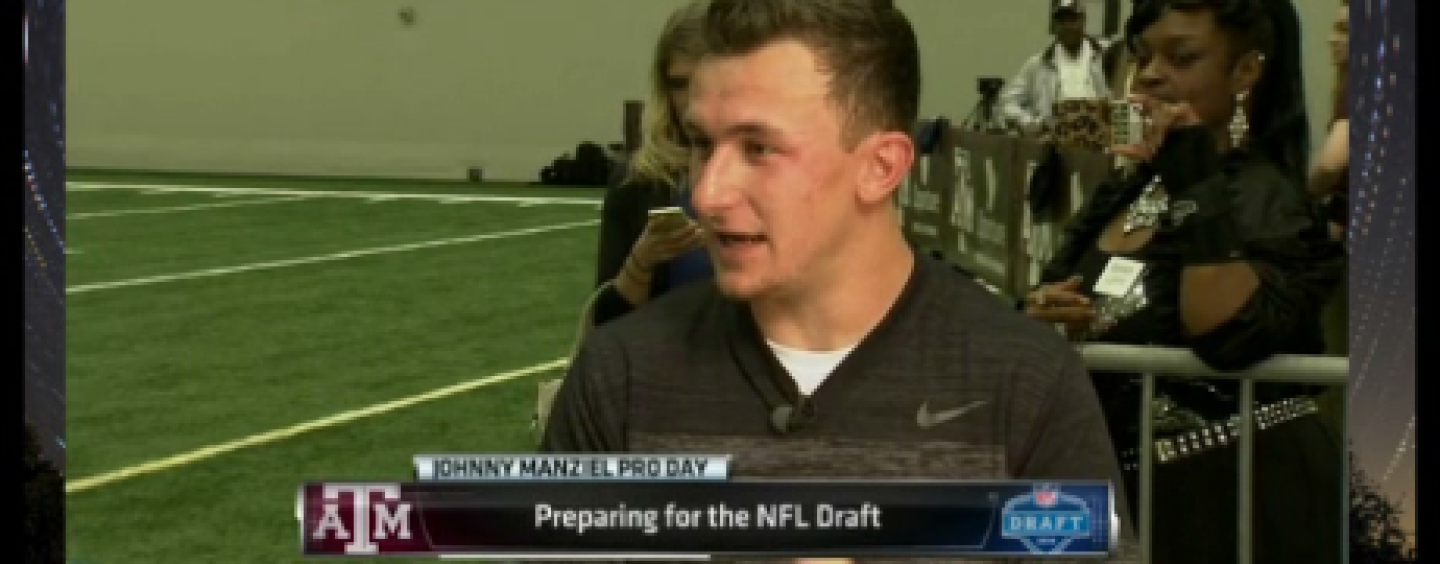 Heisman Trophy Winner Johnny Manziel Gets Photo Bombed By Hair Hat During His Pro Day! (Video)