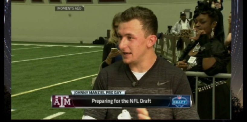 Heisman Trophy Winner Johnny Manziel Gets Photo Bombed By Hair Hat During His Pro Day! (Video)