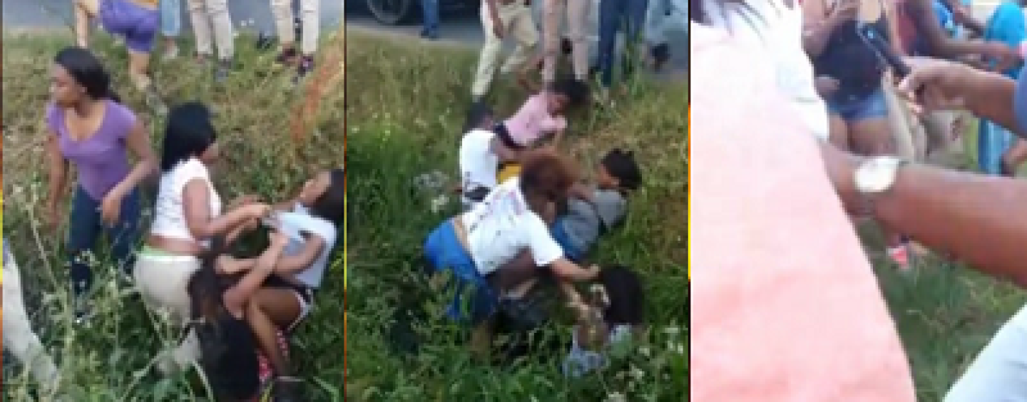30+ Black Female Teens Have An All Out Brawl In A Ditch & The Streets With Moms Cheering It On! (Video)
