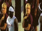 White Woman Caught Getting Hot & Bothered Live On TV While Staring At A Black Football Player! (Video)