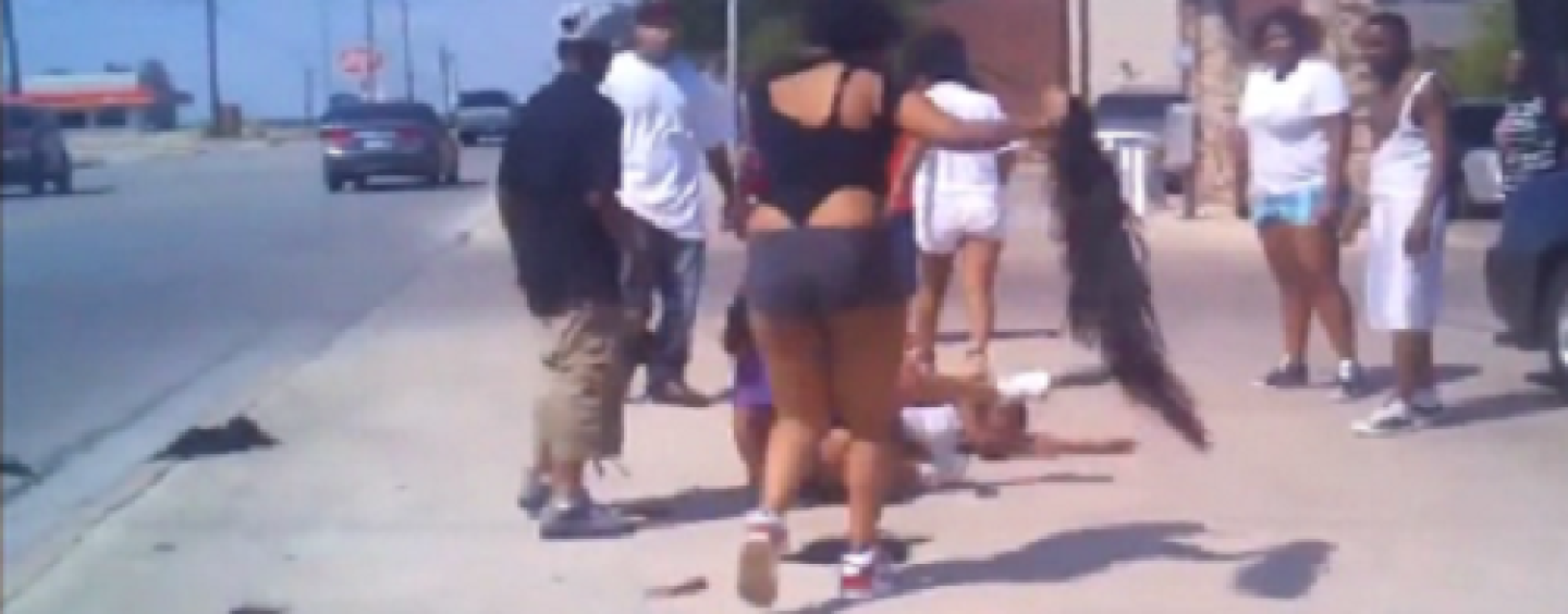 Black Females Having A Sidewalk Brawl On A Busy Street! Watch The Tumble Weave Fly! (Video)