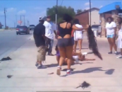 Black Females Having A Sidewalk Brawl On A Busy Street! Watch The Tumble Weave Fly! (Video)