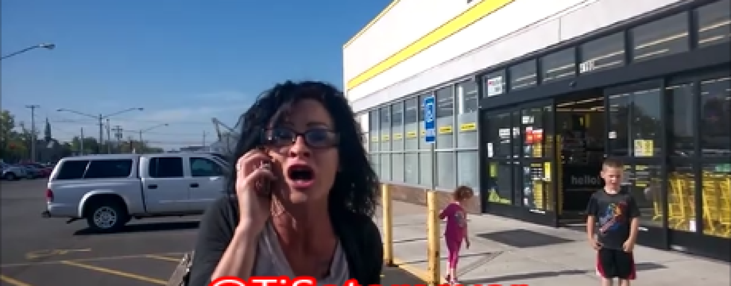Insane White Trash Snow Beast Goes Into A Racist Rant While Her Kids Watch As Black Man Films The Whole Thing! (Video)