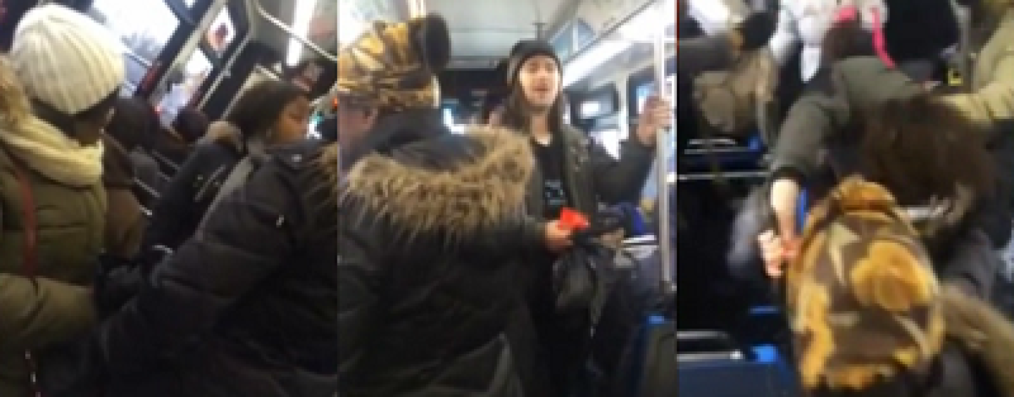 Group Of Black Chimps Poundcake White Boy For Mouthing Off On NYC Bus! (Video)