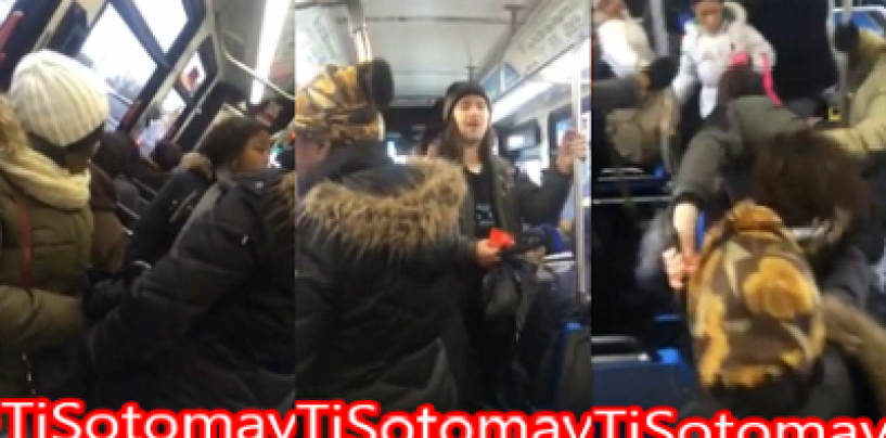 Group Of Black Chimps Poundcake White Boy For Mouthing Off On NYC Bus! (Video)