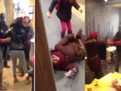 Black Woman Along With Her Toddler Beat & Stomp A Mentally Retarded Woman In McDonalds! (Video)