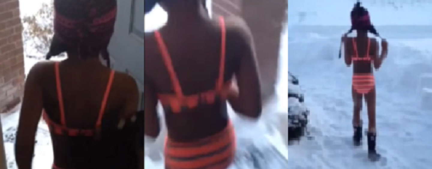Black Woman Exposes Her Small Daughter In Bikini To 0 Degree Weather For YouTube Views! (Video)