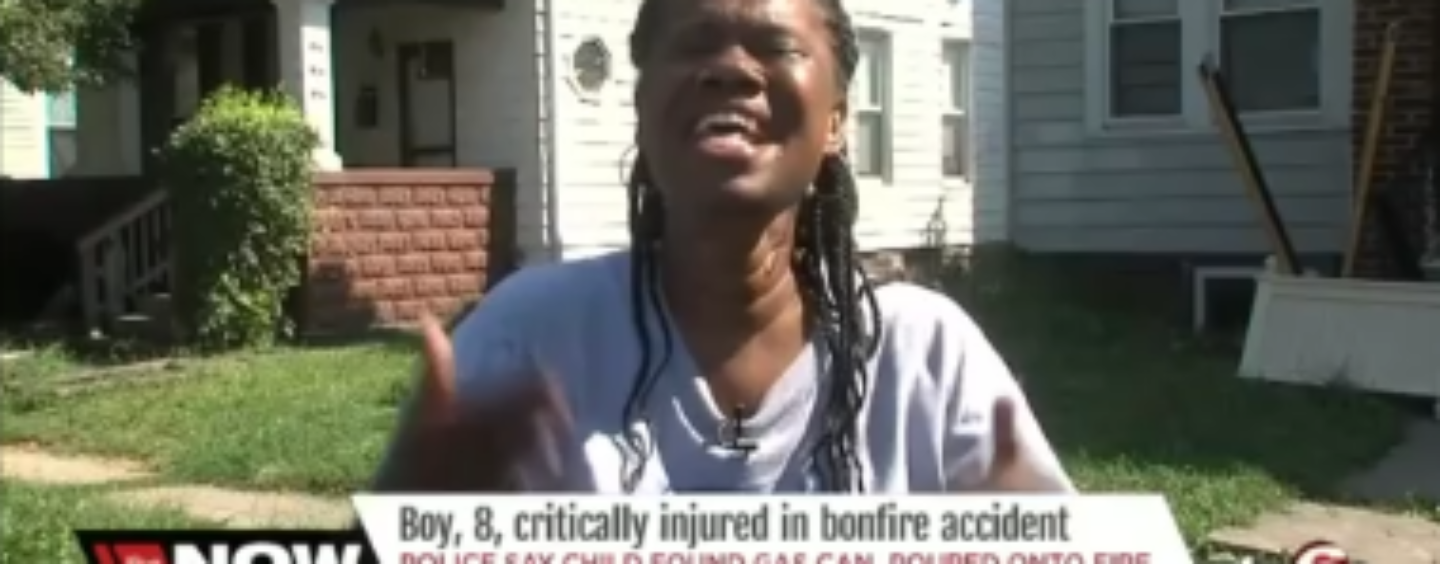 Black Chick Puts On A Show For Whites After Kid Burns Up Trying To Build A Ghetto Bonfire! (Video)