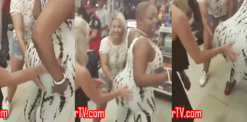 Bald Headed Scallywag Black Chick Allows Whites To Grab Her Butt & Film Her Twerk! (Video)