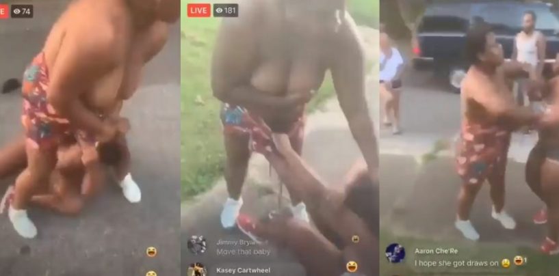 Two Black Women Fight Shirtless In Front Of Their Children In The Middle Of The Streets! (Video)