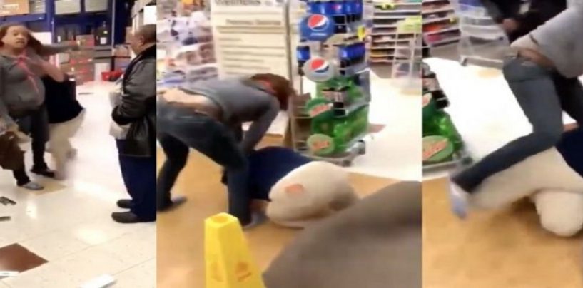Ratchet Black Chick Vs Bad Built Mexican Chick! Rite-Aid Employ Gets Beat Down By Suspected Thief! (Video)