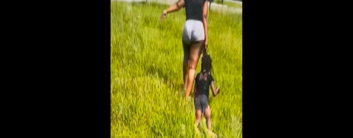 Black Mother Punches & Drags Her Small Child While Cussing Her Out After Catching Her Trying To Run Away! (Video)