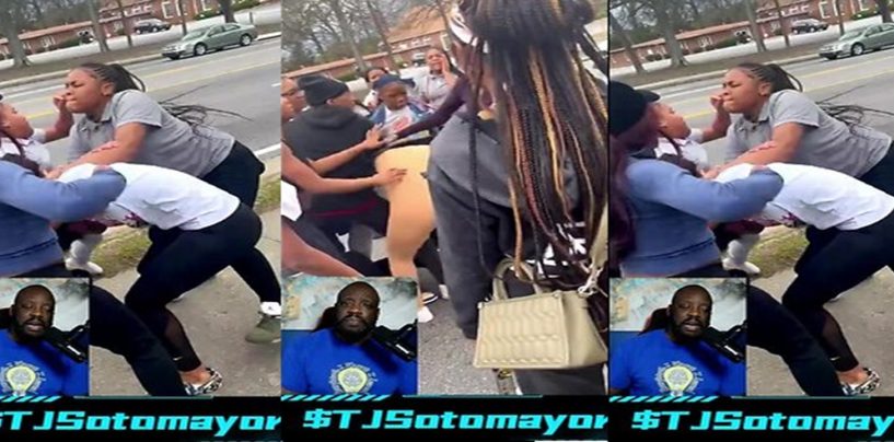 Black Female Students & Mothers Fight To The Death In The Middle Of The Road In Atlanta! (Video)